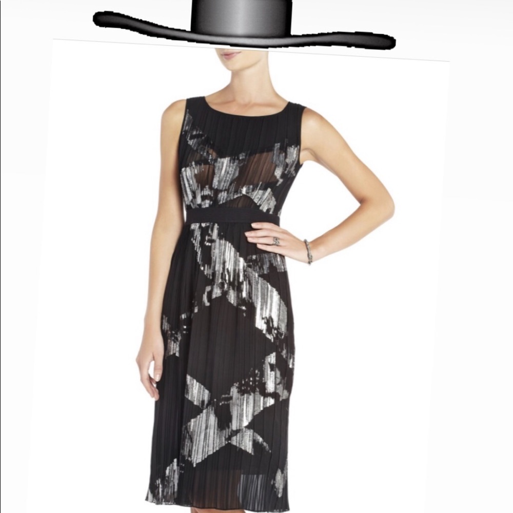 BCBGMAXAZRIA Zariah Black Pleated Dress, Medium